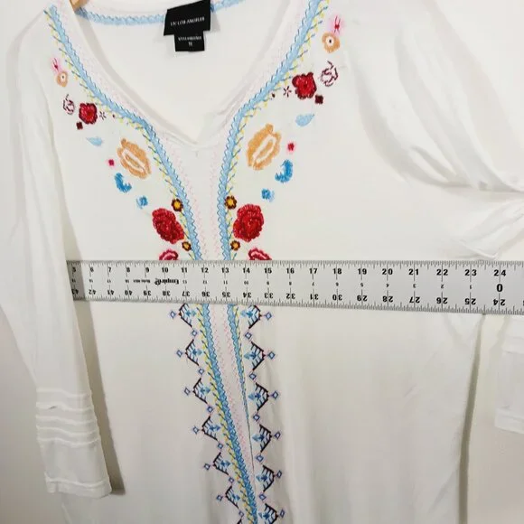 Liv Los Angeles 1X Long Sleeve Creamy White Embroidered Top, Boho, Bohemian - Picture 11 of 16